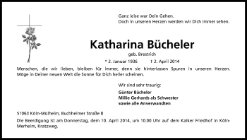 Anzeige von Katharina Bücheler von Kölner Stadt-Anzeiger / Kölnische Rundschau / Express