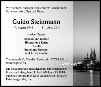 Anzeige von Guido Steinmann von Kölner Stadt-Anzeiger / Kölnische Rundschau / Express
