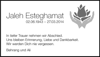 Anzeige von Jaleh Esteghamat von Kölner Stadt-Anzeiger / Kölnische Rundschau / Express