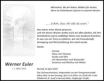 Anzeige von Werner Euler von Kölner Stadt-Anzeiger / Kölnische Rundschau / Express