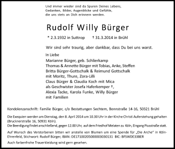 Anzeige von Rudolf Willy Bürger von Kölner Stadt-Anzeiger / Kölnische Rundschau / Express