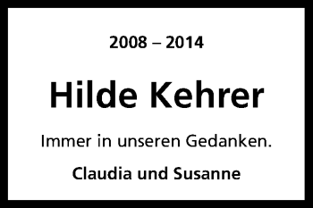 Anzeige von Hilde Kehrer von Kölner Stadt-Anzeiger / Kölnische Rundschau / Express