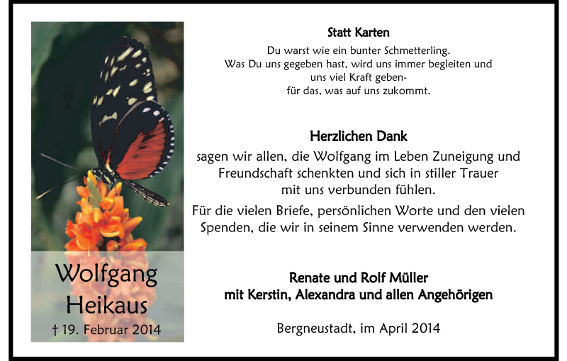  Traueranzeige für Wolfgang Heikaus vom 05.04.2014 aus Kölner Stadt-Anzeiger / Kölnische Rundschau / Express
