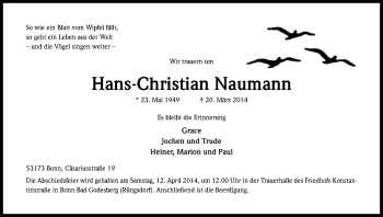 Anzeige von Hans-Christian Naumann von Kölner Stadt-Anzeiger / Kölnische Rundschau / Express