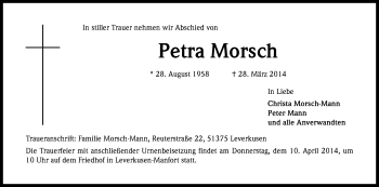 Anzeige von Petra Morsch von Kölner Stadt-Anzeiger / Kölnische Rundschau / Express