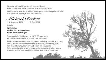 Anzeige von Michael Becker von Kölner Stadt-Anzeiger / Kölnische Rundschau / Express