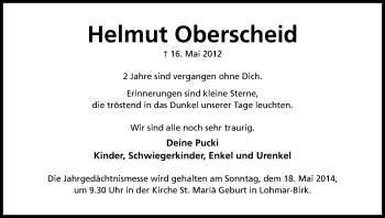 Anzeige von Helmut Oberscheid von Kölner Stadt-Anzeiger / Kölnische Rundschau / Express