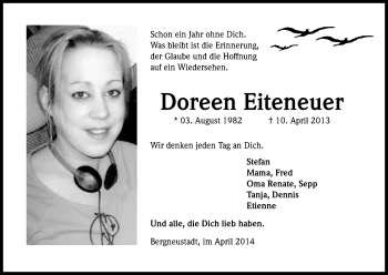 Anzeige von Doreen Eiteneuer von Kölner Stadt-Anzeiger / Kölnische Rundschau / Express