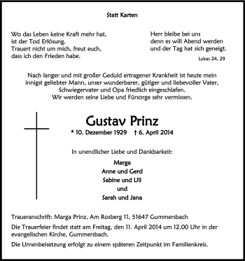 Anzeige von Gustav Prinz von Kölner Stadt-Anzeiger / Kölnische Rundschau / Express