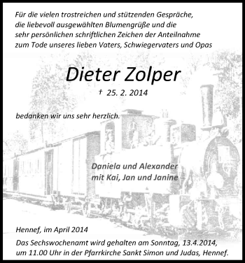 Anzeige von Dieter Zolper von Kölner Stadt-Anzeiger / Kölnische Rundschau / Express