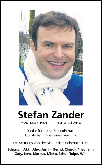 Anzeige von Stefan Zander von Kölner Stadt-Anzeiger / Kölnische Rundschau / Express