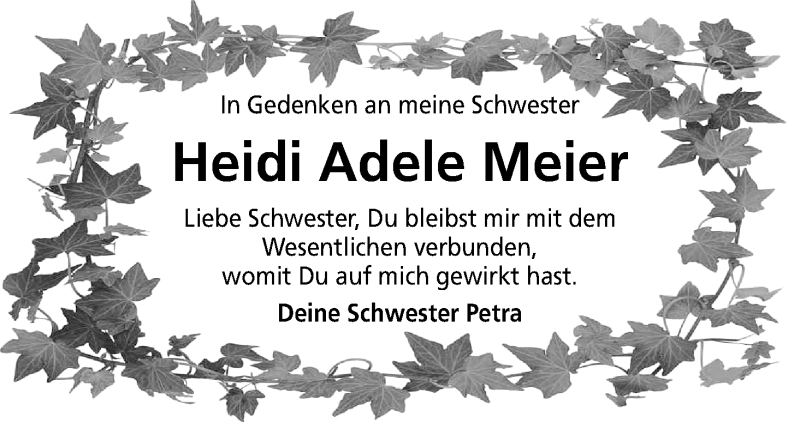  Traueranzeige für Heidi Adele Meier vom 09.04.2014 aus Kölner Stadt-Anzeiger / Kölnische Rundschau / Express