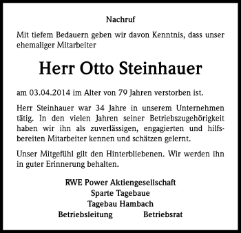Anzeige von Otto Steinhauer von Kölner Stadt-Anzeiger / Kölnische Rundschau / Express