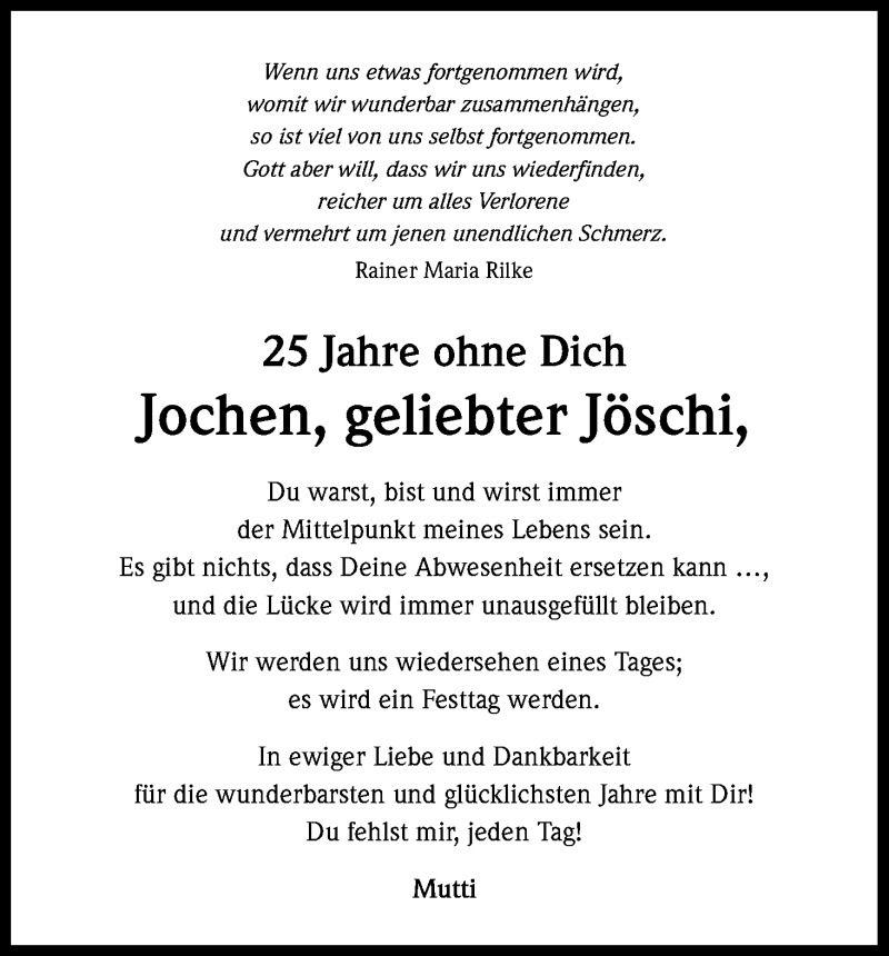  Traueranzeige für Jochen  vom 12.04.2014 aus Kölner Stadt-Anzeiger / Kölnische Rundschau / Express