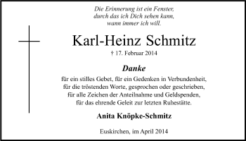 Anzeige von Karl-Heinz Schmitz von Kölner Stadt-Anzeiger / Kölnische Rundschau / Express