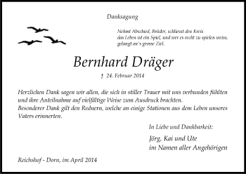 Anzeige von Bernhard Dräger von Kölner Stadt-Anzeiger / Kölnische Rundschau / Express