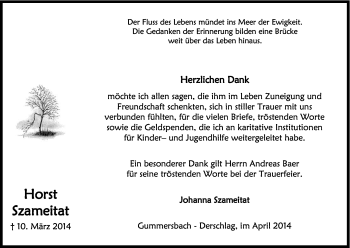 Anzeige von Horst Szameitat von Kölner Stadt-Anzeiger / Kölnische Rundschau / Express