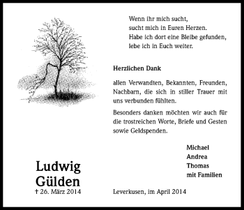 Anzeige von Ludwig Gülden von Kölner Stadt-Anzeiger / Kölnische Rundschau / Express