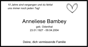 Anzeige von Anneliese Bambey von Kölner Stadt-Anzeiger / Kölnische Rundschau / Express