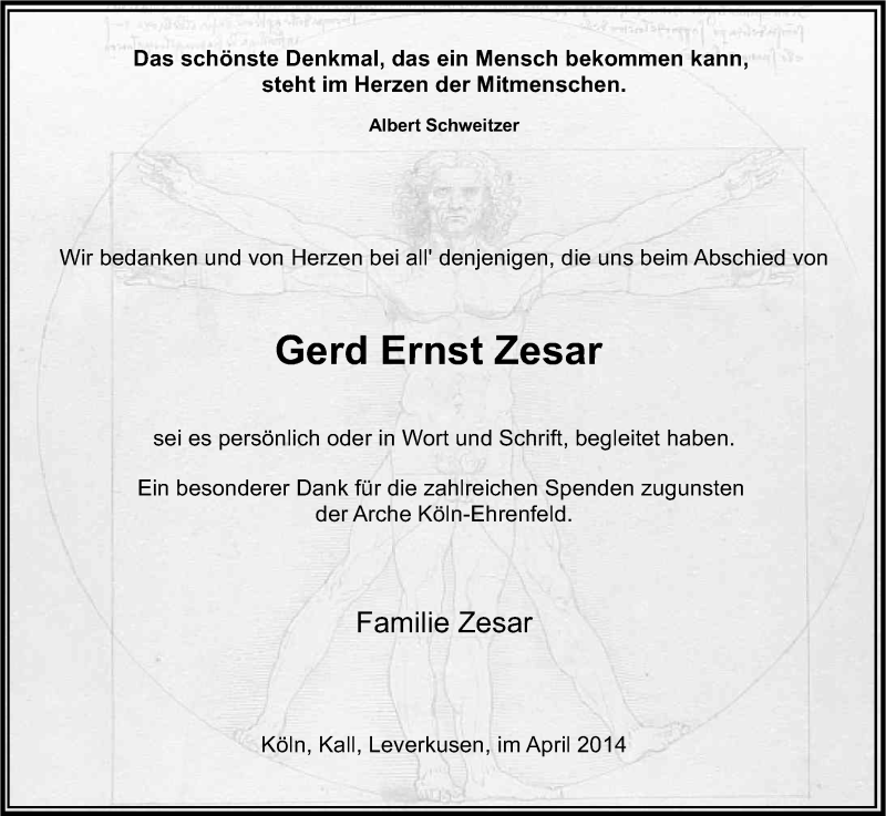  Traueranzeige für Gerd Ernst Zesar vom 12.04.2014 aus Kölner Stadt-Anzeiger / Kölnische Rundschau / Express