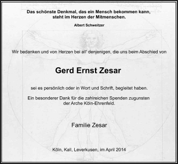 Anzeige von Gerd Ernst Zesar von Kölner Stadt-Anzeiger / Kölnische Rundschau / Express