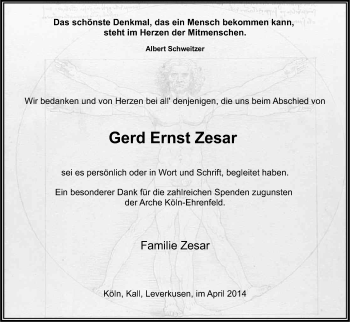 Anzeige von Gerd Ernst Zesar von Kölner Stadt-Anzeiger / Kölnische Rundschau / Express