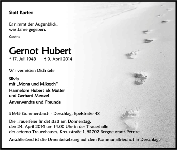 Anzeige von Gernot Hubert von Kölner Stadt-Anzeiger / Kölnische Rundschau / Express