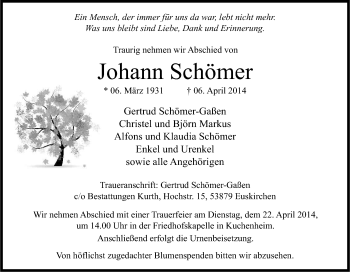 Anzeige von Johann Schömer von Kölner Stadt-Anzeiger / Kölnische Rundschau / Express