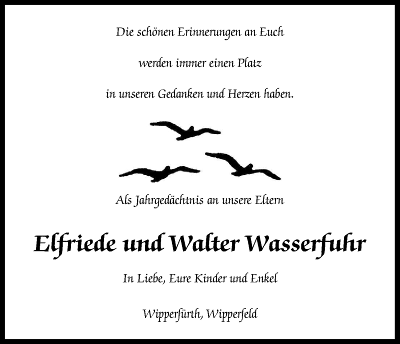  Traueranzeige für Etfriede und Walter Wasserfuhr vom 19.04.2014 aus Kölner Stadt-Anzeiger / Kölnische Rundschau / Express