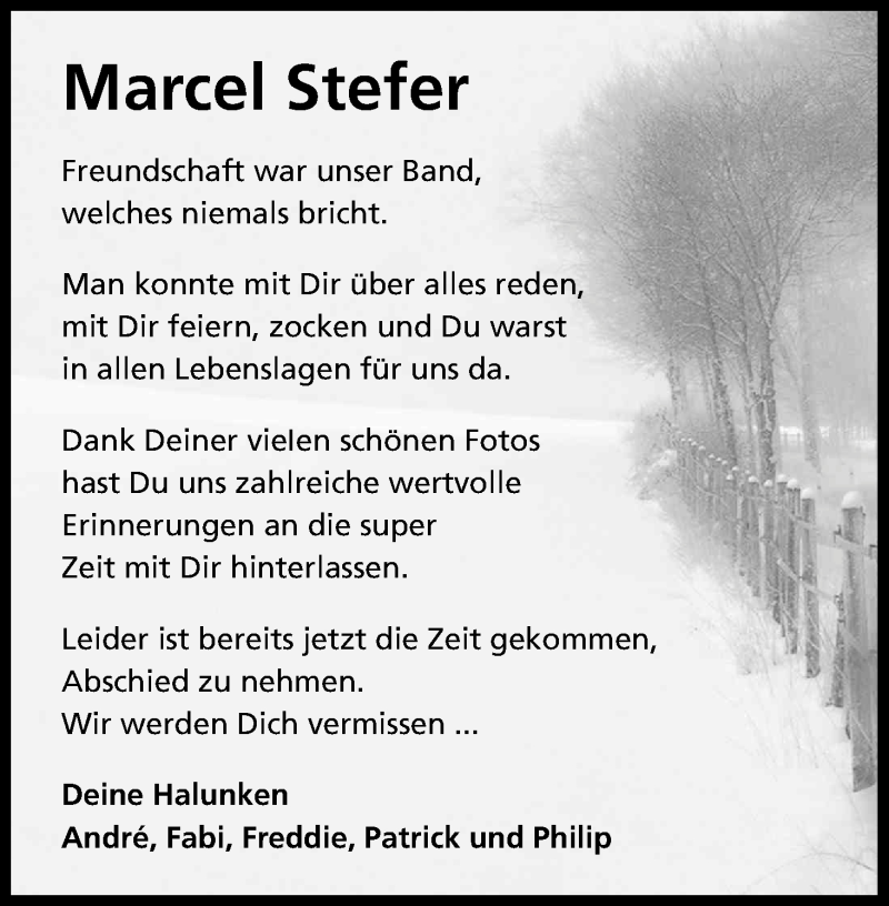  Traueranzeige für Marcel Stefer vom 16.04.2014 aus Kölner Stadt-Anzeiger / Kölnische Rundschau / Express