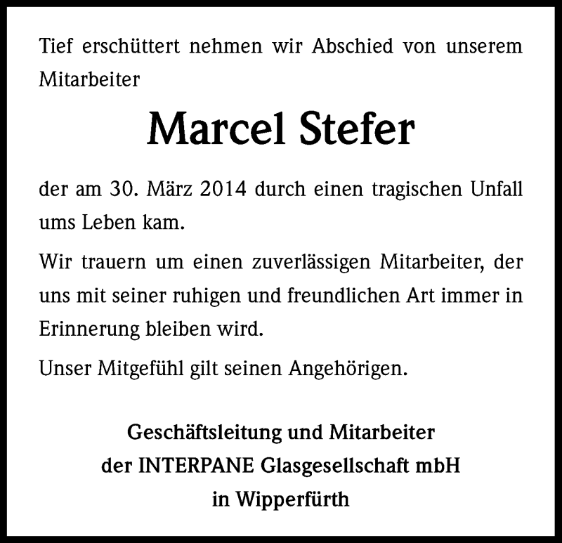  Traueranzeige für Marcel Stefer vom 19.04.2014 aus Kölner Stadt-Anzeiger / Kölnische Rundschau / Express