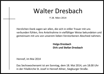 Anzeige von Walter Dresbach von Kölner Stadt-Anzeiger / Kölnische Rundschau / Express