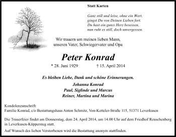 Anzeige von Peter Konrad von Kölner Stadt-Anzeiger / Kölnische Rundschau / Express