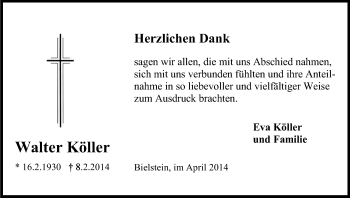 Anzeige von Walter Köller von Kölner Stadt-Anzeiger / Kölnische Rundschau / Express
