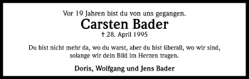 Anzeige von Carsten Bader von Kölner Stadt-Anzeiger / Kölnische Rundschau / Express