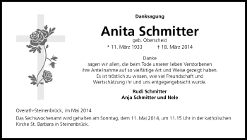Anzeige von Anita Schmitter von Kölner Stadt-Anzeiger / Kölnische Rundschau / Express
