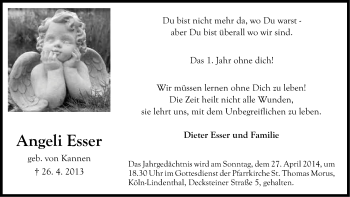 Anzeige von Angeli Esser von Kölner Stadt-Anzeiger / Kölnische Rundschau / Express