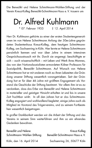 Anzeige von Alfred Kuhlmann von Kölner Stadt-Anzeiger / Kölnische Rundschau / Express