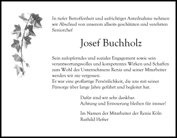 Anzeige von Josef Buchholz von Kölner Stadt-Anzeiger / Kölnische Rundschau / Express