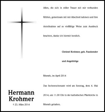 Anzeige von Herman Krohmer von Kölner Stadt-Anzeiger / Kölnische Rundschau / Express