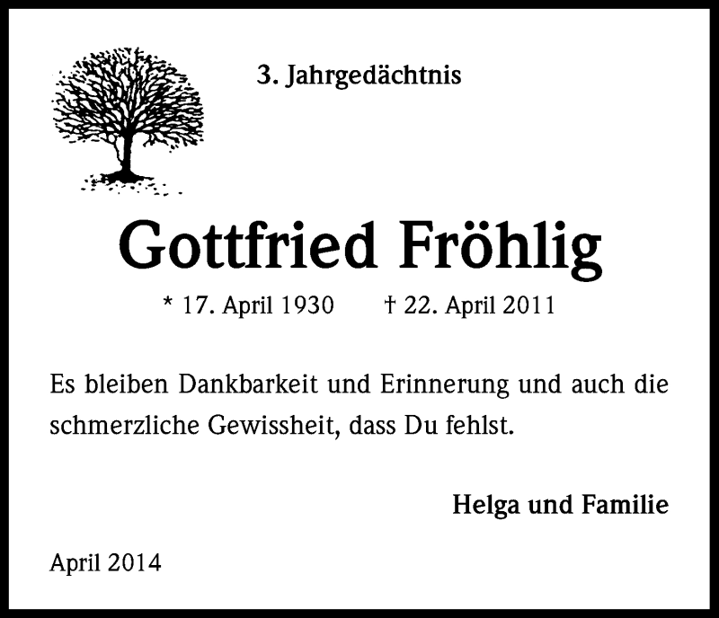  Traueranzeige für Gottfried Fröhlig vom 18.07.2023 aus Kölner Stadt-Anzeiger / Kölnische Rundschau / Express