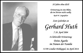 Anzeige von Gerhard Huth von Kölner Stadt-Anzeiger / Kölnische Rundschau / Express