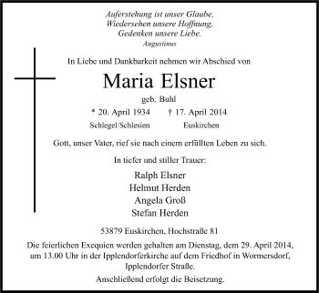 Anzeige von Maria Elsner von Kölner Stadt-Anzeiger / Kölnische Rundschau / Express