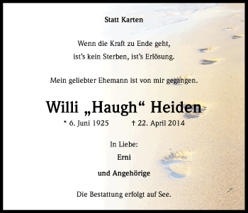 Anzeige von Willi Heiden von Kölner Stadt-Anzeiger / Kölnische Rundschau / Express
