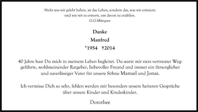  Traueranzeige für Manfred  vom 26.04.2014 aus Kölner Stadt-Anzeiger / Kölnische Rundschau / Express