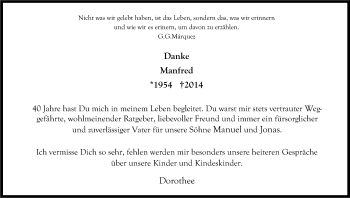 Anzeige von Manfred  von Kölner Stadt-Anzeiger / Kölnische Rundschau / Express