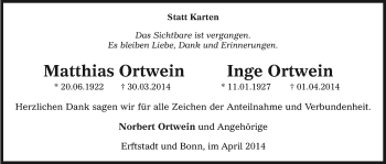 Anzeige von Matthias  Ortwein von Kölner Stadt-Anzeiger / Kölnische Rundschau / Express