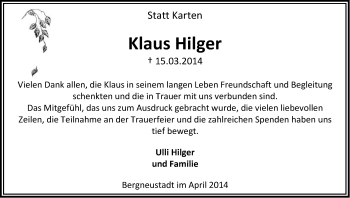 Anzeige von Klaus Hilger von Kölner Stadt-Anzeiger / Kölnische Rundschau / Express