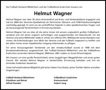 Anzeige von Helmut Wagner von Kölner Stadt-Anzeiger / Kölnische Rundschau / Express