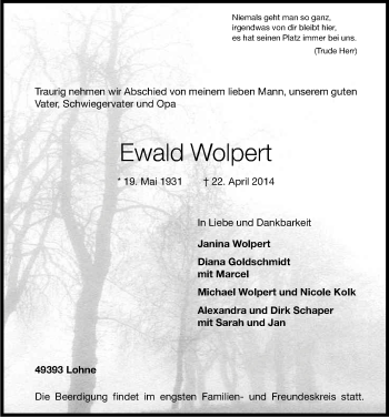 Anzeige von Ewald Wolpert von Kölner Stadt-Anzeiger / Kölnische Rundschau / Express